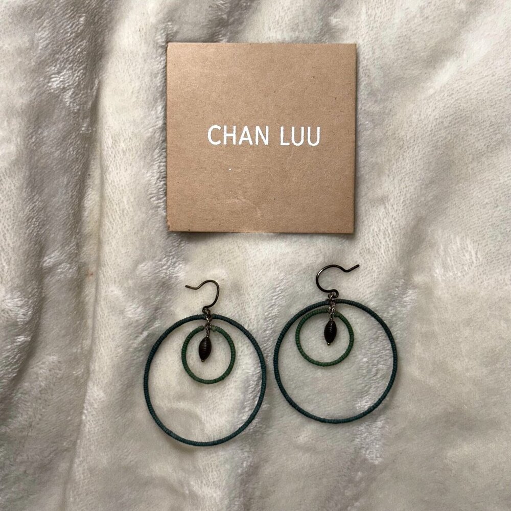🌀 Chan Luu Earrings • Thread-Wrapped Hoops • Green Boho Dangle